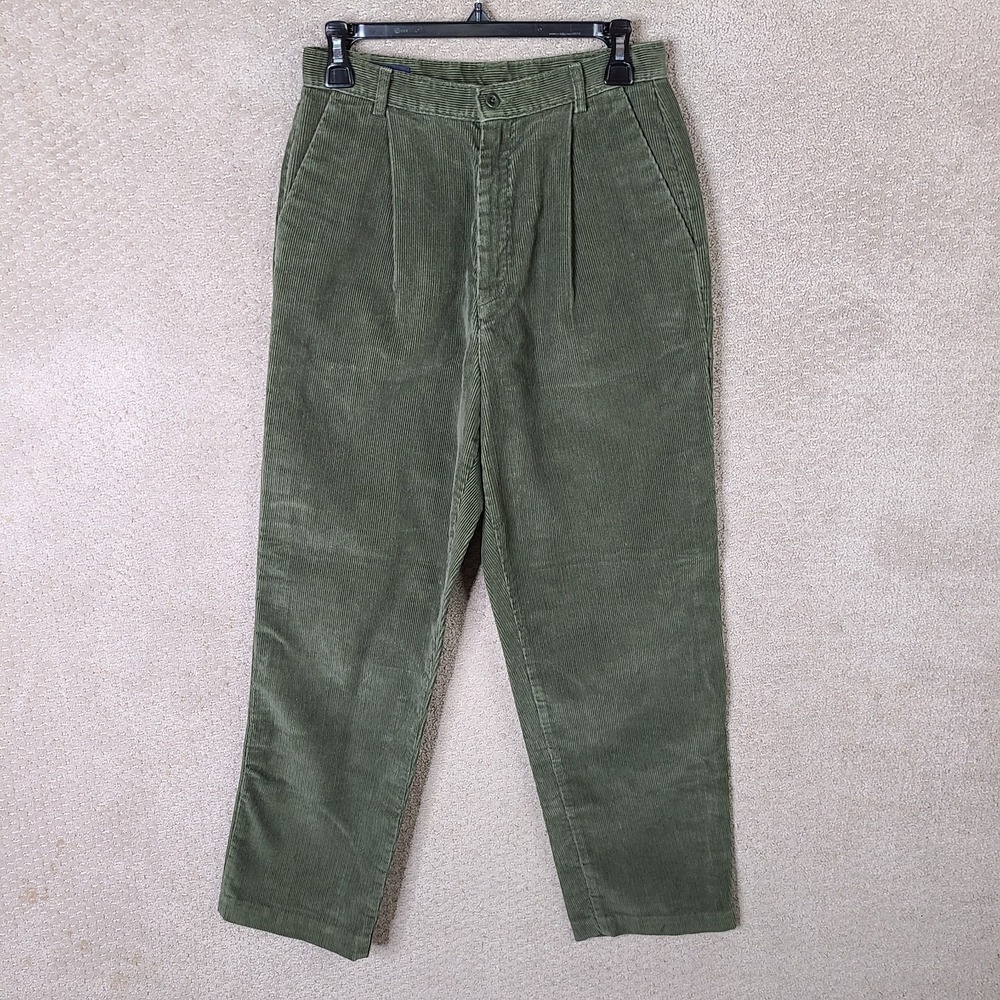 Lands End Pants Womens 6 Tall Green Corduroy Chino Pleated Vintage Olive Casual